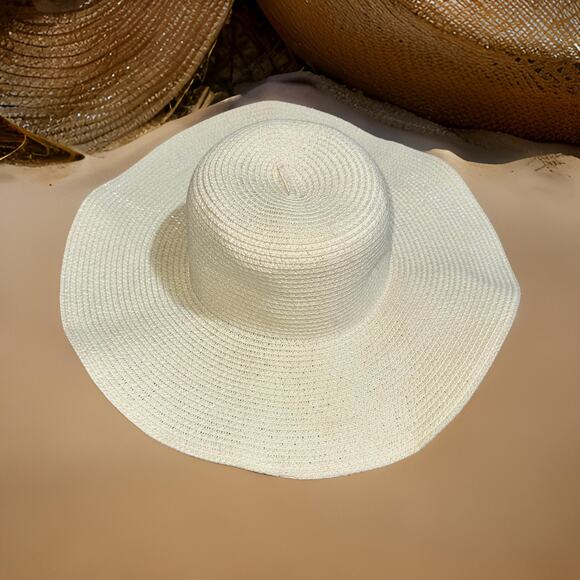 New Beige Ivory Wide Brim Sun Hat All‎ Vegan Materials One Size Beach Adjustable - Picture 1 of 3